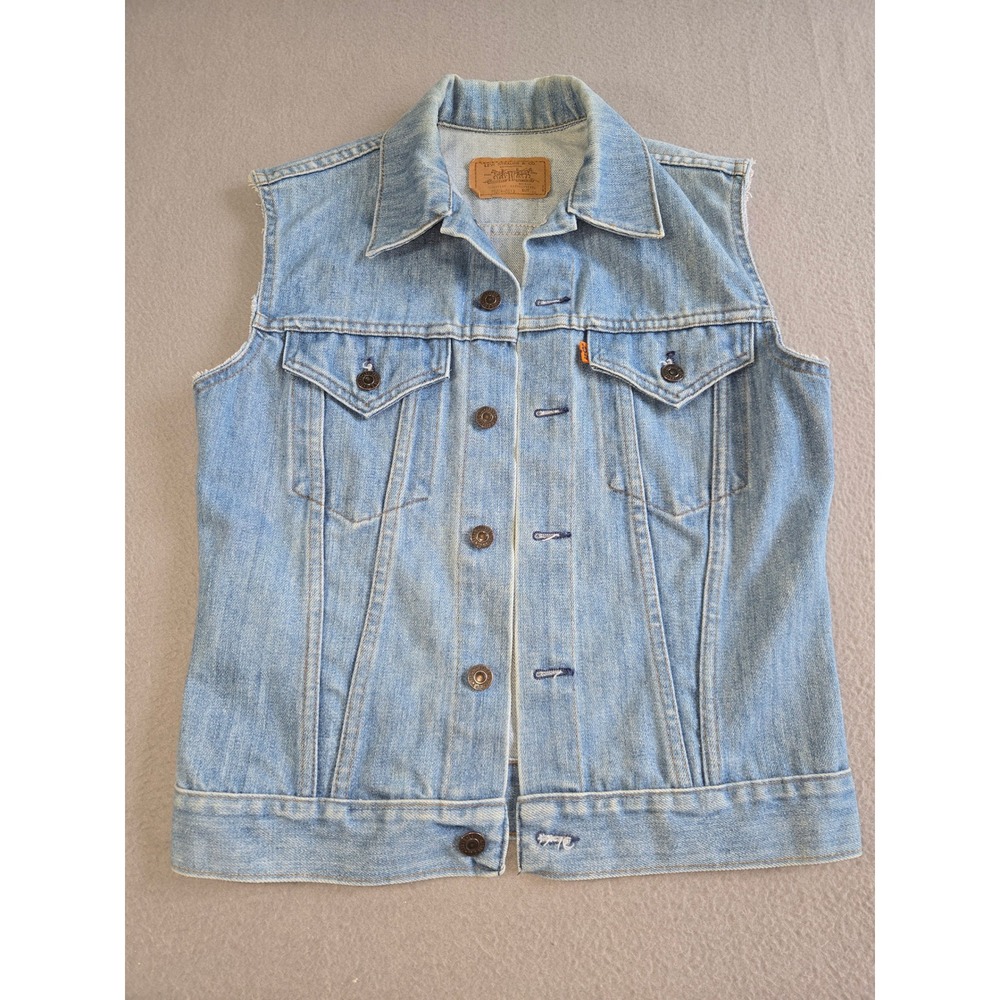 Levi Strauss Denim Vest Youth 16 Light Wash Orange Tab 70704-0613 Vintage USA